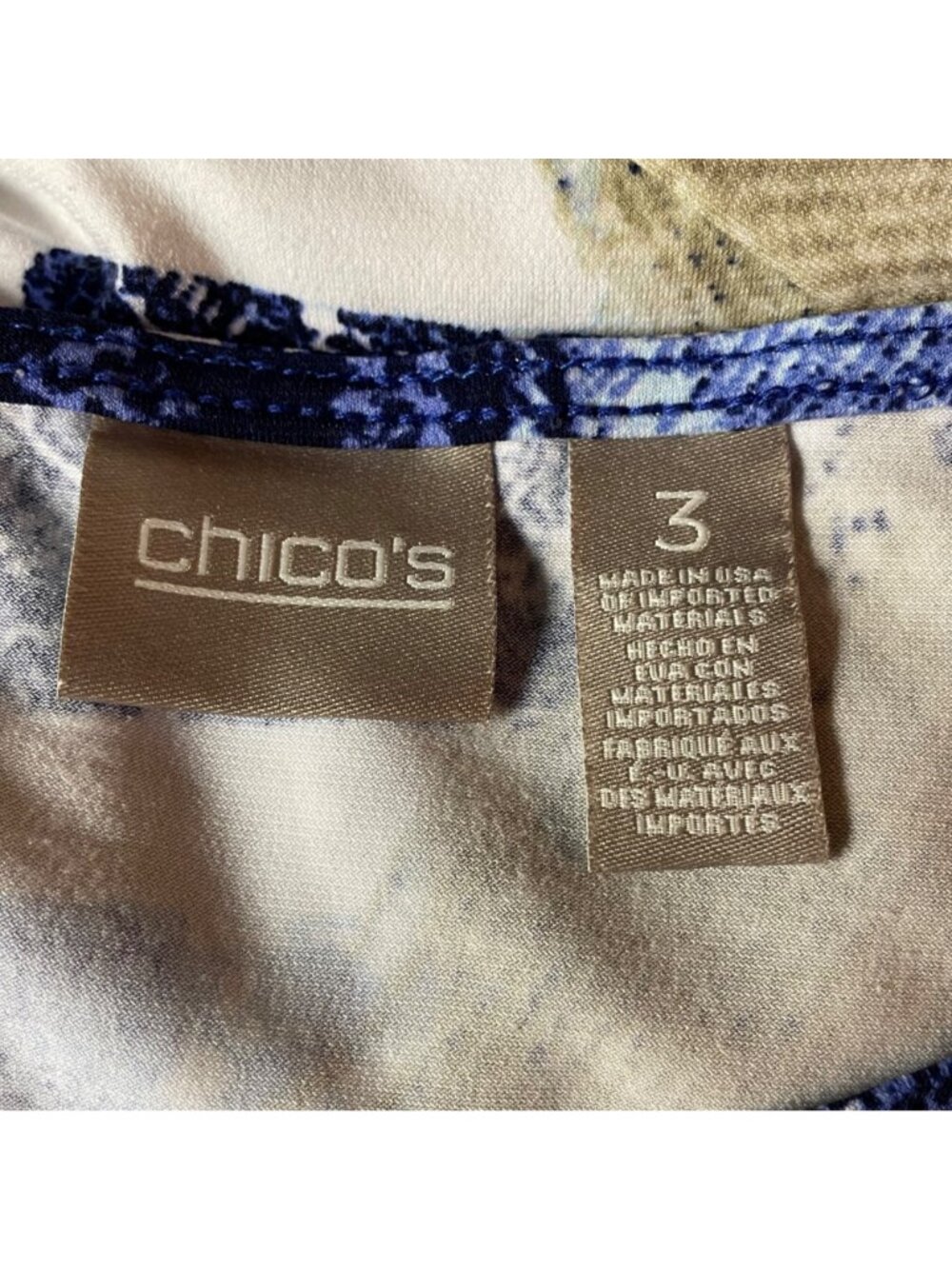 Chico's Floral Abstract Patchwork Stretch Cap Sleeve Shift Dress Sz XL (3) - Picture 5 of 5